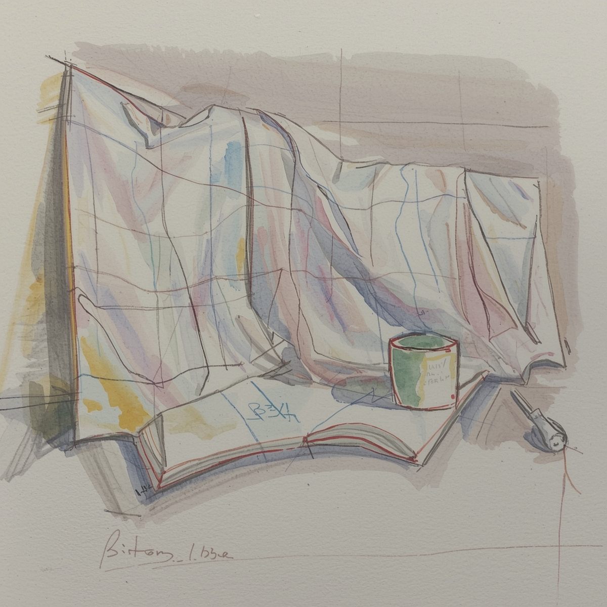 Art studio workspace with easel and materials